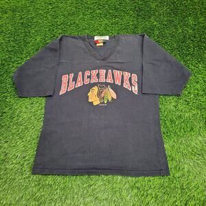Vintage 1992 Blackhawks Shirt Women Large 21x26 Black Hockey